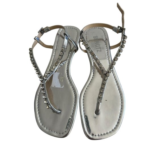 SCHUTZ Silver Rhinestone Thong Sandals Size 38 / US 8 - Picture 4 of 8